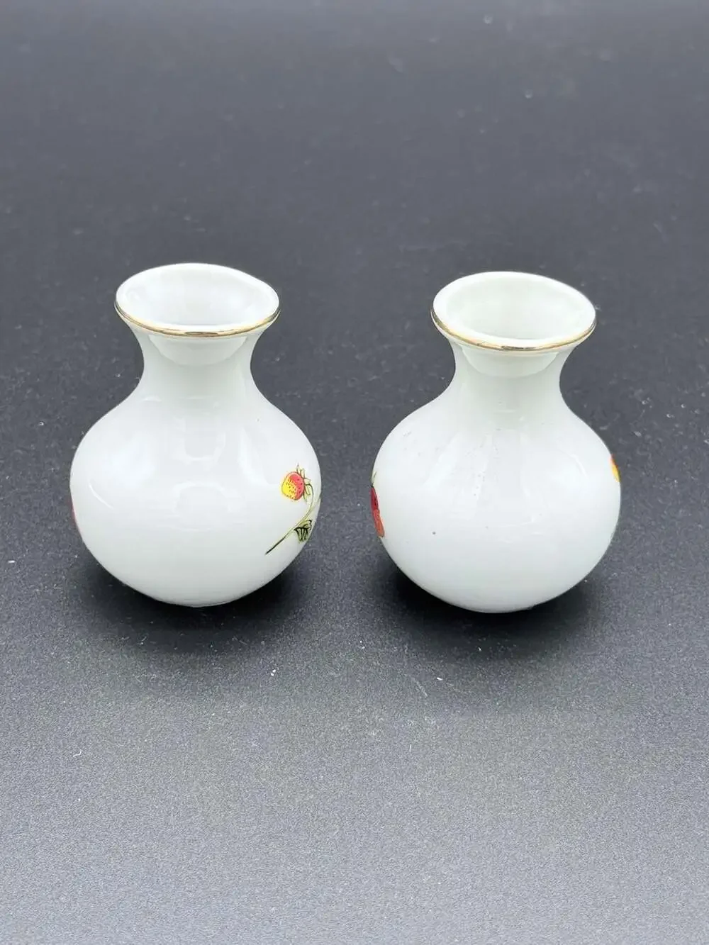Vintage Otagiri OMC Japan Strawberry Porcelain Bud Vases Set